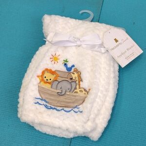 Heavenly Sent Noah’s Ark Baby Plush Blanket - White 30x40 - NEW